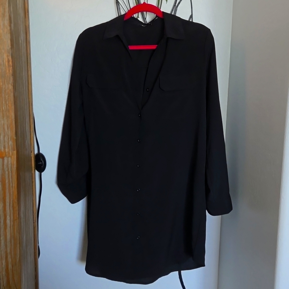 Women's Black Shirt Dress size small Buttons up front and sleeves w/ buttons 3/4